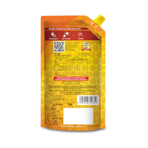 Image of Zandu Pure Honey 750gm Pouch Pack- Unbreakable, Easy to Pour, Travel Friendly,Guaranteed Purity, No Added Sugar, German Lab tested for Adulteration, 500+ Quality Tests
