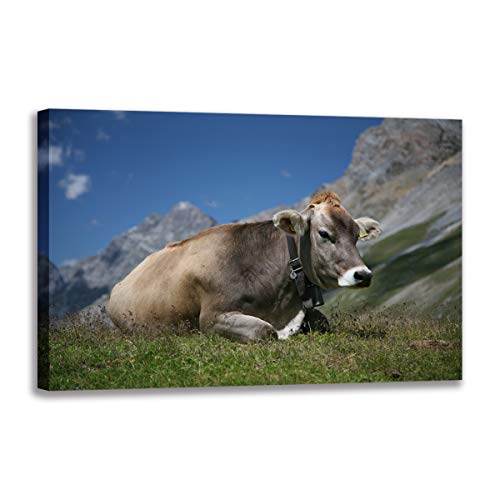 Toile vache des montagnes 100x160 cm au design animalier minimaliste moderne