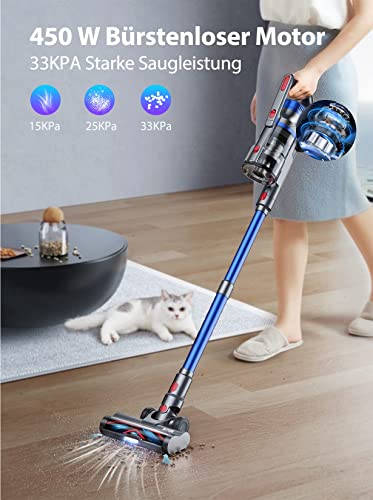 BuTure JR500 Akku Staubsauger 33000 Pa Starke Saugleistung, Staubsauger kabellos Längere Laufzeit 55min, Kabelloser Staubsauger mit LED Anti-Tangle Elektrobürste, Abnehmbarer Akku, Wandhalterung – Bild 4