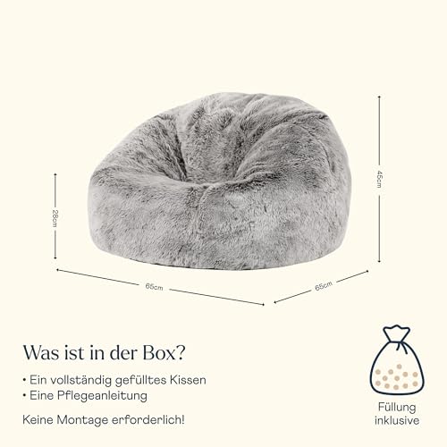 Icon Kingston Sitzsack Kinder, Grau, Flauschiger Kunstpelzstoff, Sitzsack Flauschig mit Füllung, Bequemer Kinder Sessel, Kuschelsessel, Lese Sessel, Schlafzimmer, Kinderzimmer, Spielzimmer
