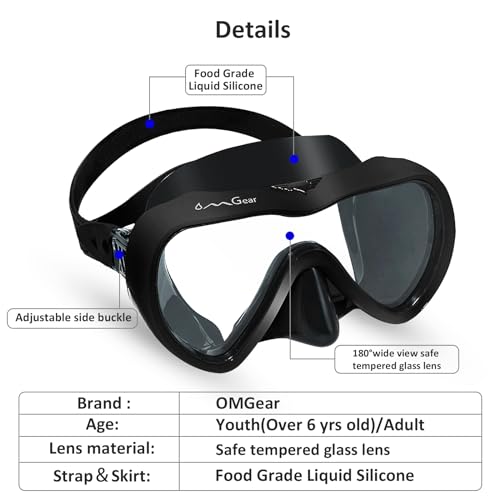 OMGear Diving Mask Snorkeling Gear Kids Adult Snorkel Mask Dive Goggles Silicone Swim Glasses with Nose Cover for Scuba Free Diving Spearfishing Neoprene Strap Cover Impact Resistance (Ink)