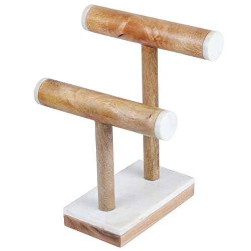 Creative Home Natural Marble Stone and Mango Wood 2-Tier Necklace, Bracelet Display Stand, 8-7/8