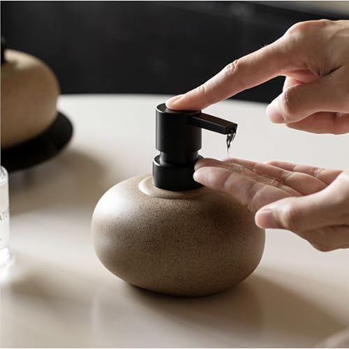 SEICASAYA 10oz Ceramic Hand Soap Dispenser, Elegant Liquid Soap Dispenser for Bathroom Countertop, Heavy & Sturdy Dish Soap Dispenser for Kitchen (Brown Set of 2) by seicasaya - Used condition - Image 4