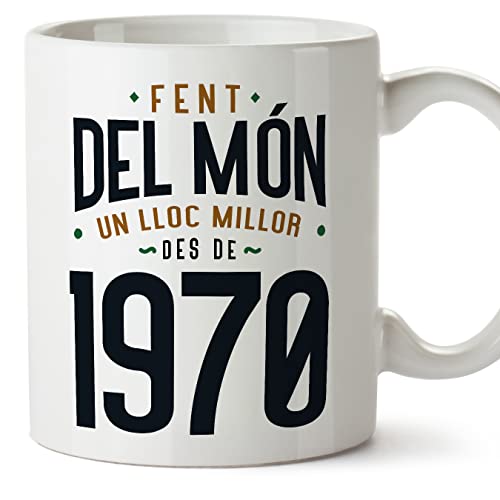 MUGFFINS Tazas 1970 Cumpleaños - En Catalán - Fent del Món un Lloc Millor - 11 oz / 330 ml - Regalo original y divertido