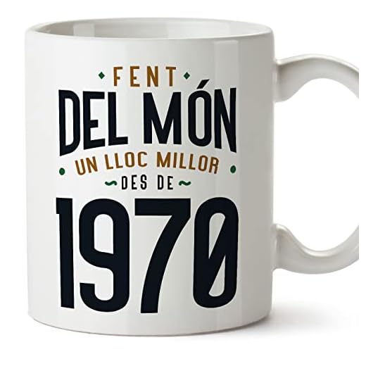 MUGFFINS Tazas 1970 Cumpleaños - En Catalán - Fent del Món un Lloc Millor - 11 oz / 330 ml - Regalo original y divertido