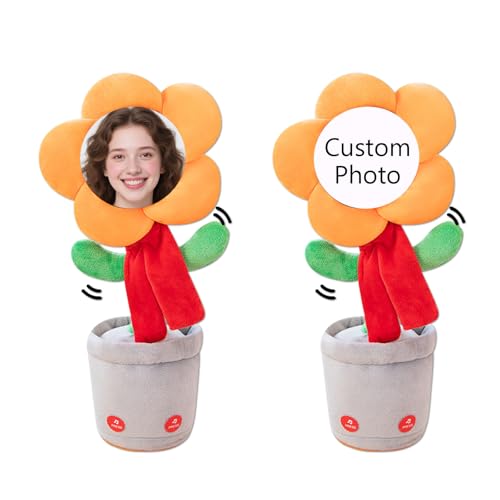 JONZIN Personalized Dancing Flower with Custom Face&Recordable Voice, Custom Face Dancing Sunflower,Funny Gifts for Mom Grandma Birthday Festival-Magic Face Flower