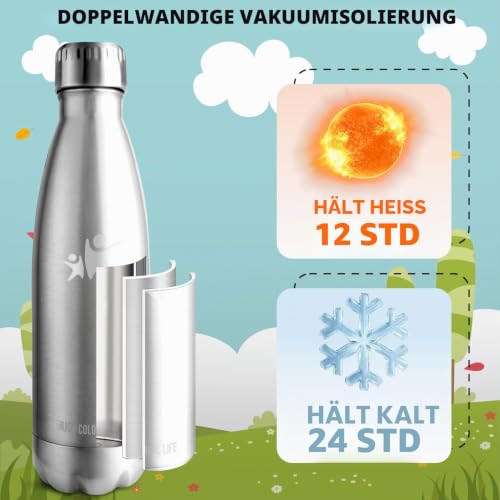HoneyHolly Trinkflasche Edelstahl, Thermosflasche 500ML, BPA-frei Auslaufsichere Vakuum Isolierte, Thermoskanne… – Ansicht 3