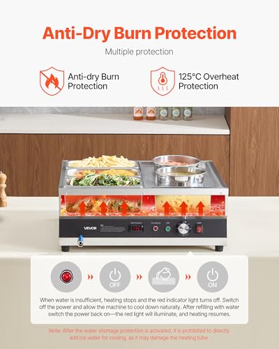 Image of VEVOR Electric Soup Warmer, Two 6.34QT Pots & Three 1 /3 Pans, Stainless Steel Commercial Food Warmer with 86~185F Adjustable Temp, 1500W Bain Marie, Soup Station for Restaurant, Buffet