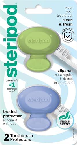 Image of Steripod Clip-On Toothbrush Protector, Green /Blue, 2 Count