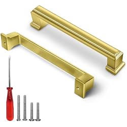 Bar Pulls Gold Cabinet Handles 5 Inch Hole to Hole - Bar Cabinet Pulls 5 Inch - 4 Pack - Square Cabinet Pulls - Gold Drawer Pulls - Kitchen Cabinet Handles, Kitchen Cabinet Hardware & Furniture