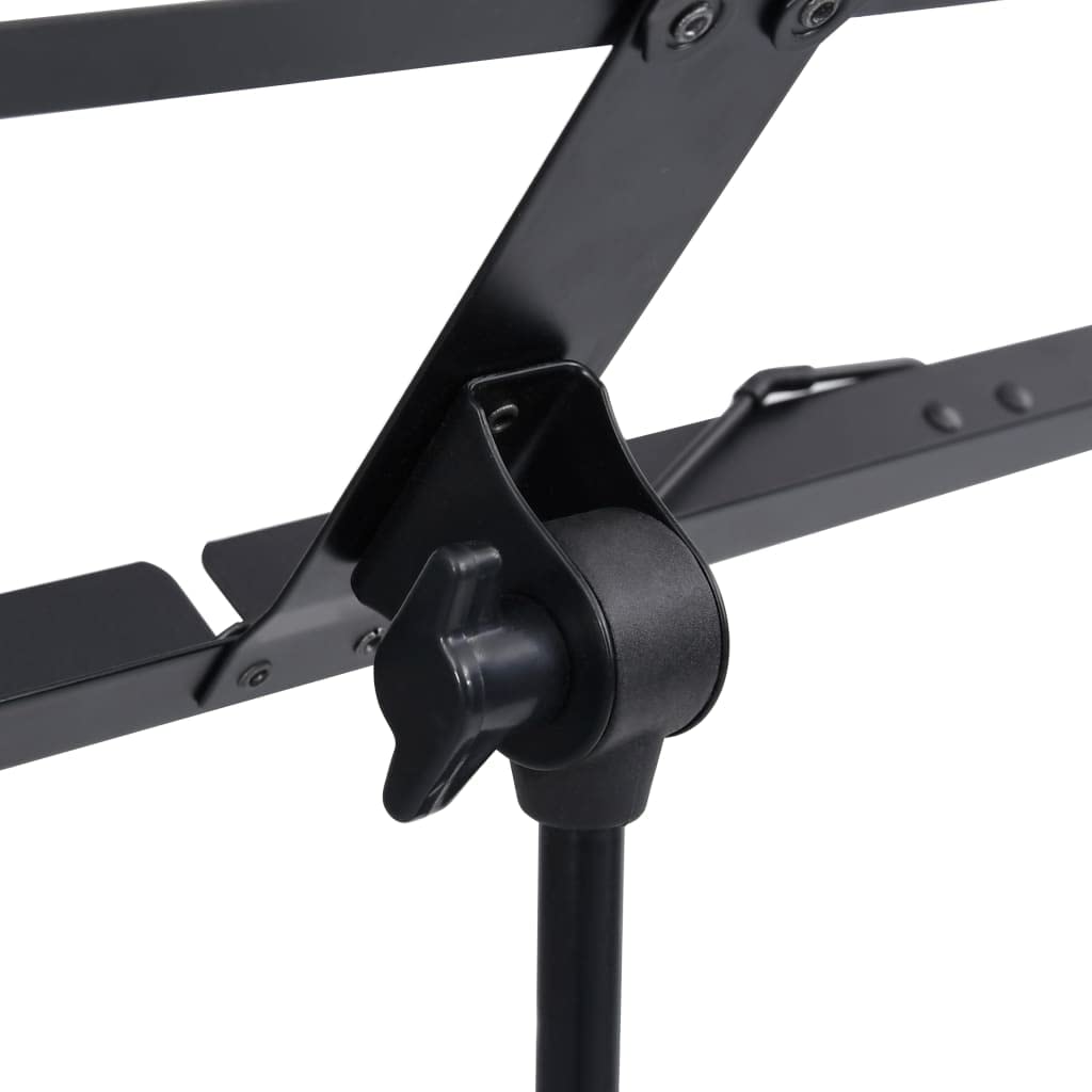 Atril negro de acero, altura ajustable de 66 a 130 cm, con soporte para partituras de 46,5 x 29 cm, plegable para escenario, estudio, concierto, casa