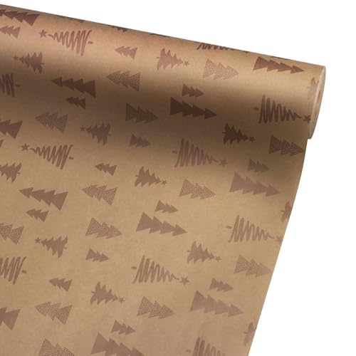 FloristryWarehouse Rollo de papel kraft de 50 cm de ancho, rollo de 100 m, natural con estampado de árboles de oro rosa