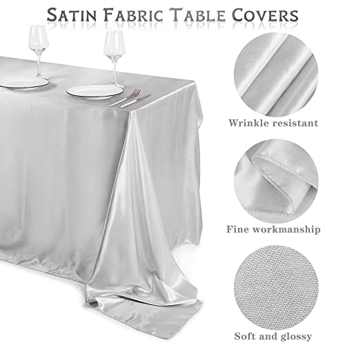 Turstin 8 Pack Wedding Banquet Satin Tablecloth Table Cover 58 X 102 Inches Rectangle Party Satin Tablecloth Bright Silk Dinner Smooth Fabric Tablecloth For Wedding Banquet Table Decor, Light Silver #TOP2