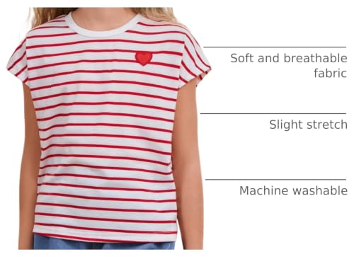 Image of SOLY HUX Girl's Cute Striped T Shirts Short Sleeve Heart Casual Teen Tee Tops Preppy Clothes