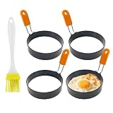 Lathurna 4 Stück Edelstahl Antihaft Eierringe, 3.9 Zoll mit klappbaren Silikongriffen inkl, Silikon Ölpinsel, Perfekt für Spiegeleier, Omeletts, Pfannkuchen, Burger, Einfach zu reinigen und langlebig