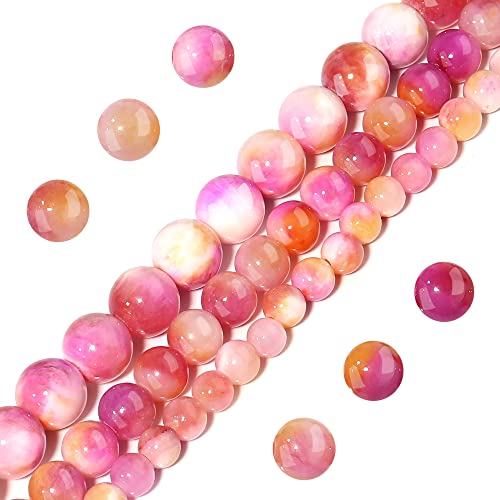 Filluck Natural Stone Beads 6mm Pink Yellow Jade Polished Round Smooth Gemstone Beads for Jewelry Making Adults 15 Inch(Pink Yellow Jade,6mm)