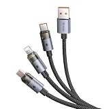 Mcdodo 3in1急速充電ケーブル USB-A to USB-C&Light-ning&Micro USBケーブル 6A高速充電 LED表示ライト付き 透明デザイン タイプC ライトニングコード 1本3役コード マルチケーブル iPhone 17/16/15/14/13/12/11/XS/XR/SE(第2世代) Xperia Galaxy Pixel その他Androidなど対応 1.2m