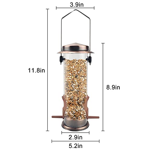 Mixxidea Wild Bird Feeders For Outdoors Hanging 2 Pack Stainless Steel Tube Bird Feeder Squirrel Proof, Finch Feeder For Garden Backyard Decoration Attractive Metal Thistle Feeder (Copper) #TOP5