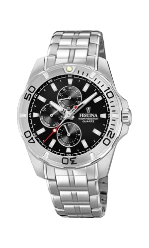 Festina Orologio Uomo Analogico In Acciaio Inossidabile 316L Argentato - Movimento Al Quarzo - Vetro Minerale Ad Alta Resistenza - Impermeabile 10 Atm - Casual - Multifunzione F20445/3-image