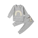 SoonerQuicker Schlafanzug Zweiteiler Mädchen Jungen Unisex Langarm Baumwolle Strick Atmungsaktiv Sweatshirt Pullover Hose Set Kinder Cartoon Warm Kleidungsset Baby Lässig Gestrickte Schlafanzüge