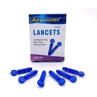 Accu-Answer 28G Lancets, 100 Sterile One-Time Use Tips for Blood Glucose Testing