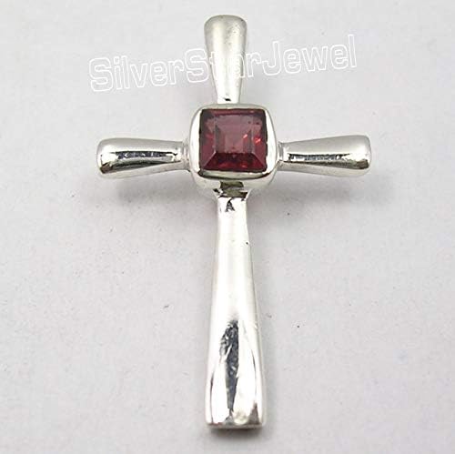 925 Solid Silver Jewelry Square Cut Garnet Necklace Pendant 3 cm Black Monday Shop