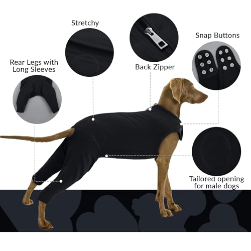 PUMYPOREITY Op Body Hund Nach Op Hündin Lange Beine Kastrationsbody Rüde Schutz Hinterbeine Leckschutz Hinten Ärmel(Schwarz, L)