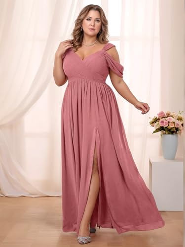 Chiffon Bridesmaid Dress for Wedding V Neck Flowy A-Line Formal Evening Gowns with Slit2