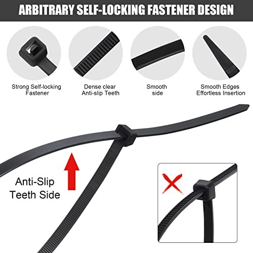 200 Pieces Cable Ties 24 Inch Heavy Duty Zip Ties Large Zip Ties Nylon Black Zip Ties Long Zip Ties With 175 Pounds Tensile Strength Self Locking Uv Resistant Tie Wraps For Indoor And Outdoor Use #TOP2