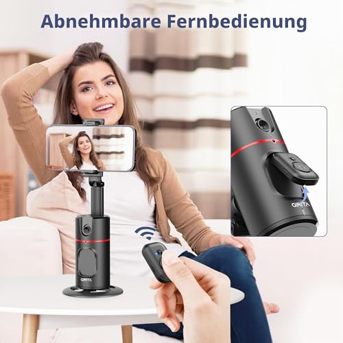 Automatisches Gesichtserkennungs-Stativ, Keine App Erforderlich, Intelligente Handyhalterung mit Fernbedienung, um 360° Drehbare Handykamera-Halterung mit Smartphone-Halterung, Stativ für Vlogs/TikTok