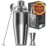 Cresimo 24oz Cocktail Shaker Set with Bar Accessories for Home Bar - Martini Shaker with Jigger and Drink Mixer Spoon - Alcohol Bartender Gift - Bartending Kit Essential for Home