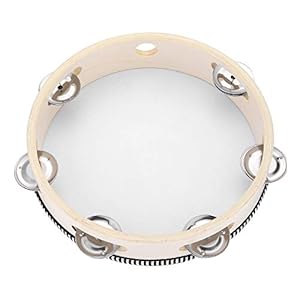 Tambourine for Church 8 inch Hand Held Drum Bell Birch Metal Jingles Percussion Musical Educational Instrument for KTV…