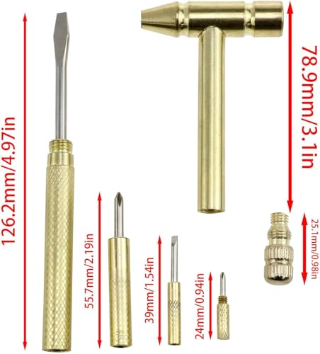 WYBDANS 6 in 1 Mini Multifunction Hammer,included Screwdriver Set Compact Hand Tool with Slotted Flat Head Phillips Screwdriver and Claw, Ideal for Watchmakers, Jewelers, and Eating Walnuts(Gold)