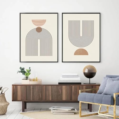Affiches abstraites de lignes géométriques beiges déco murale salon triptyque 60x90 - 3