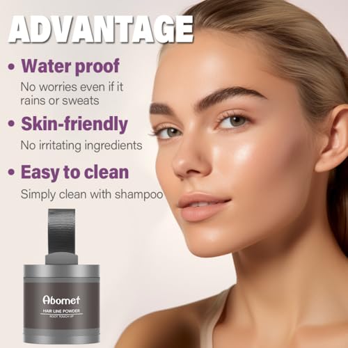 Abomet Hairline Powder Instantly Conceals Hair Loss, Root Touch Up Hair Color Powder, Hair Toppers for Women Men, Hair Fibers for Thinning Hair, Root Cover Up lasting 24 hours (Dark Brown, 0.35)