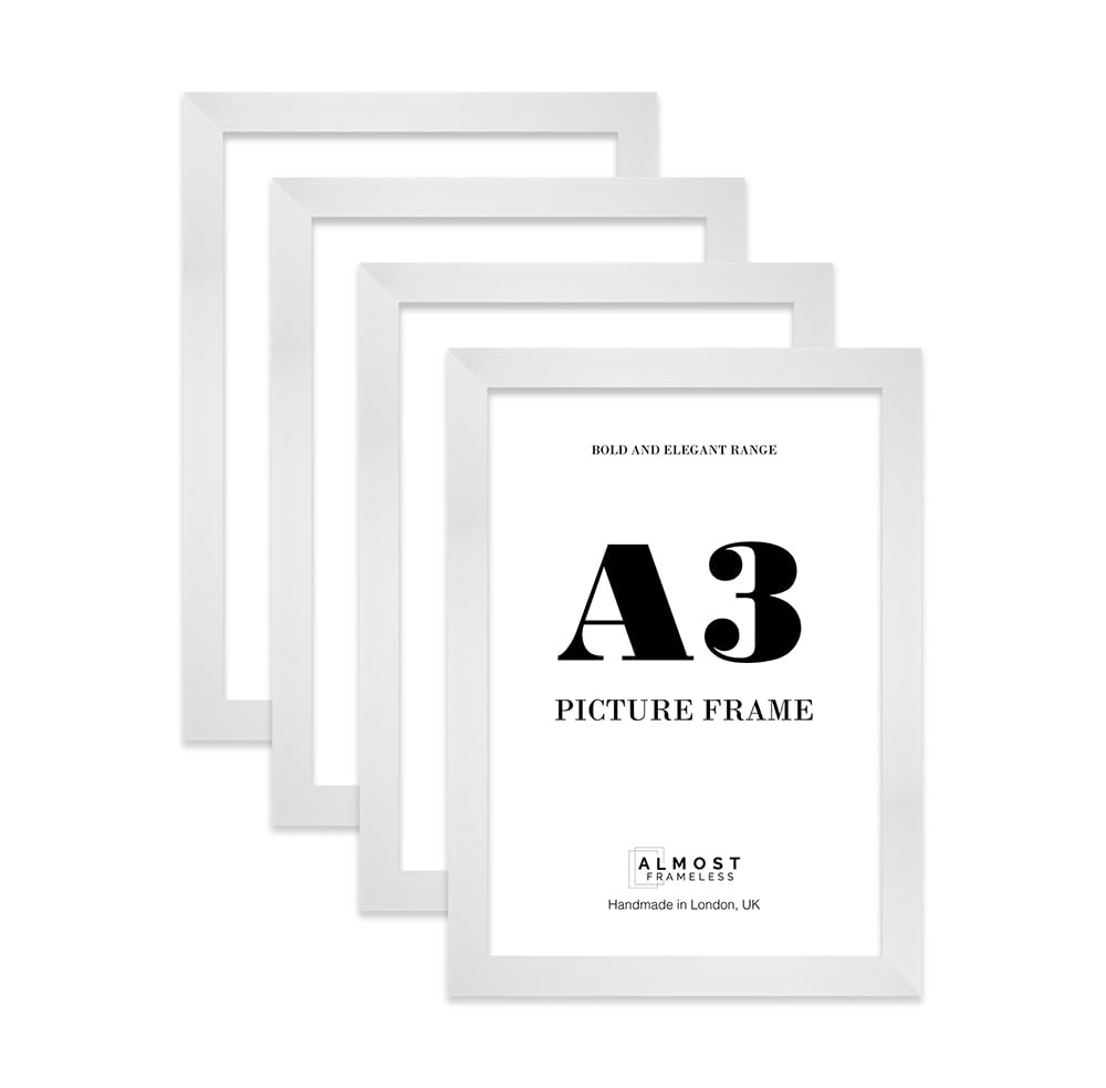 A3 Picture Frame, Display A3 Pictures (29.7 x 42cm - 11.7 x 16.5in) Picture Frame for wall Display - White - 4 Pack