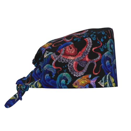 Image of Working Cap Scrub Cap with Sweatband Adjustable Unisex Women Tie Back Hat Nurse Surgical Caps