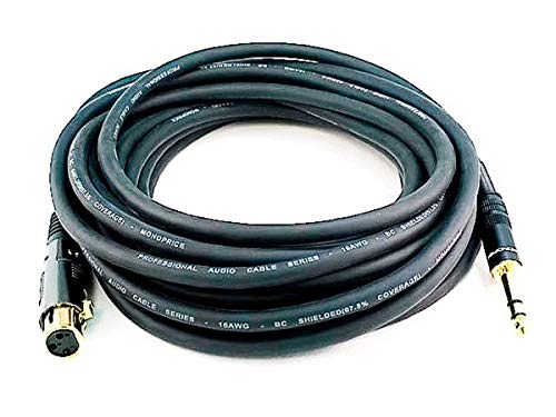 Monoprice XLR Female to 1/4-Inch TRS Male Cable - 25 Feet - Black, 16AWG, Gold Plated - Premier Series