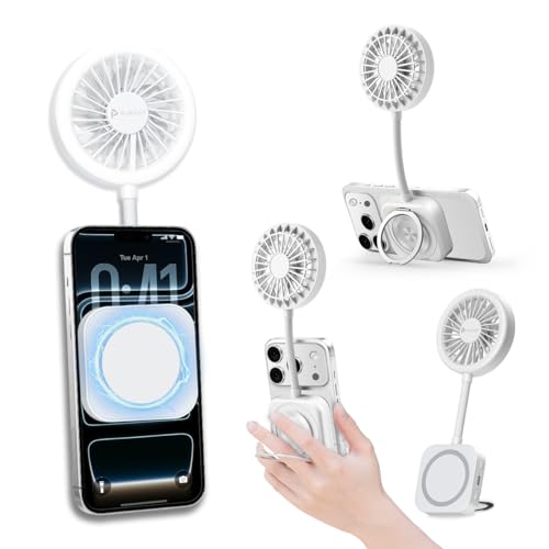 Magnetic Portable Fan Magsafe Compatible Mini Personal Fan with Adjustable Ring Light & Hands-Free Phone Mount Ultra-Lightweight 6000RPM Powerful table fan for iPhone 17/16 pro Desk Car & Outdoor