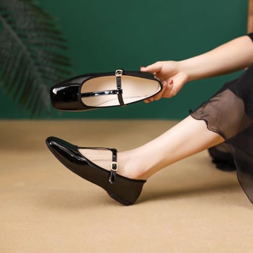 Hee grand Patent Leather Flats for Women Adjustable T-Strap Buckle Square Toe Mary Jane Shoes Comfortable Flats4