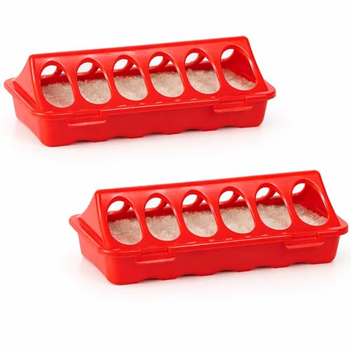 2 Pcs Chick Feeder Trough 8 Plastic Flip-Top Poultry Feeders No Waste Spill-Proof Feeder for Baby Chicken and Quail