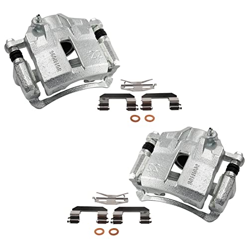 Image of TRQ Front Brake Caliper Set Zinc Coated Brackets Hardware Compatible with 2002-2005 Hyundai Elantra