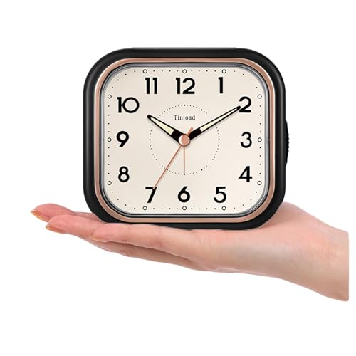 Image of Tinload 4.3 inch Vintage Retro Analog Alarm Clock, Super Silent Non Ticking Clock with Manual Light, Snooze, Battery Operated, Simply Design, for Living Room, Bedroom, Bedside, Desk(Black)