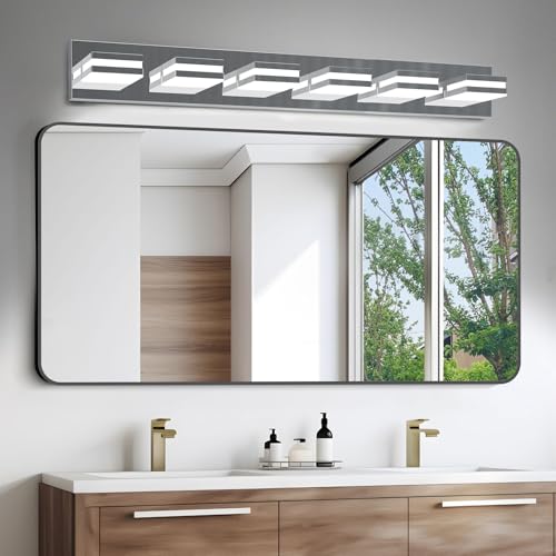 Image of IZORRO LED Modern Bathroom Lights Fixtures(6-Light,Dimmable,360Rotate),Chrome Acrylic Wall Lighting,Vanity Lights for Bathroom Over Mirror - 6000k 36In (No Assembly Required)