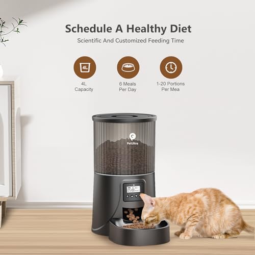 Petultra DU4LB-KY Automatic Cat Feeder: 4L Timed Auto Cat Feeder- Dry Cat Food Dispenser Programmable Control 1-6 Meals thumb #2