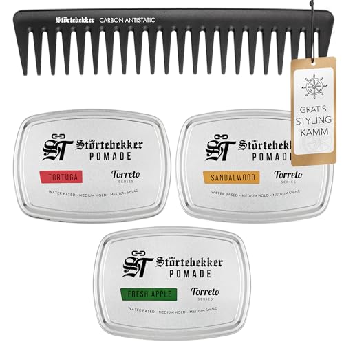 Pommade hommes Störtebekker kit d'essai 3x125ml avec peigne de coiffage gratuit
