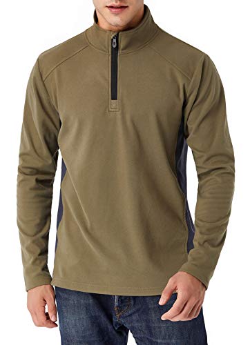 Derminpro Pullover Sweaters for Men Regular Fit Quarter-Zip Fleece Jackets Army Medium