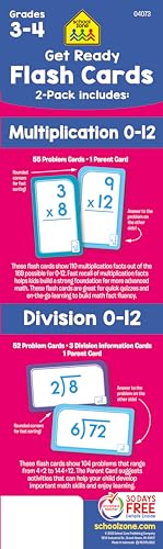 School Zone Get Ready Flash Cards Multiplication & Division 2-Pack: 112 Math Flash Cards, 3rd Grade, 4th Grade, Multiplication 0-12, Division 0-12, Improve Speed & Retention, and More - Image 2