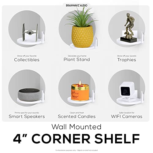 Image of 4 inch Small Floating Shelf, Adhesive & Screw in, for Bluetooth Speakers, Cameras, Plants, Toys, Books & More, Shelves Wall Mount, by Brainwavz (White)