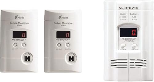 Kidde Nighthawk - Detector de monóxido de carbono, paquete de 2 y detector de monóxido de carbono Nighthawk y propano, natural y explosivo, enchufe